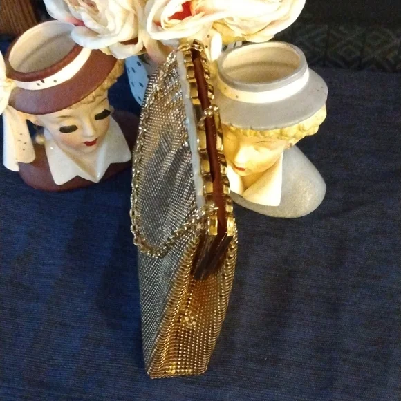 Vintage,Whiting&Davis # 2981,Gold Metallic Evening Bag with Mother of Pearl top. - Picture 6 of 16